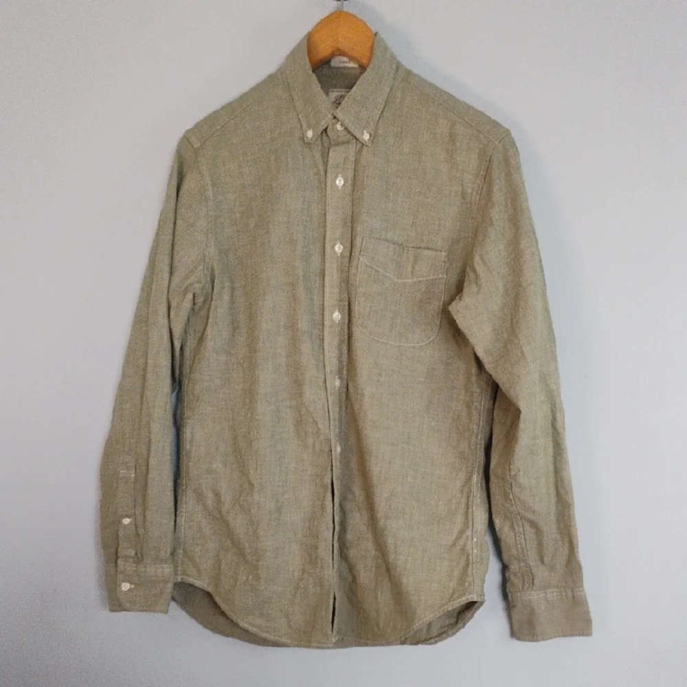 J. Crew Men's Olive Button-Down Shirt Classic Fit Casual Preppy Organic Cotton